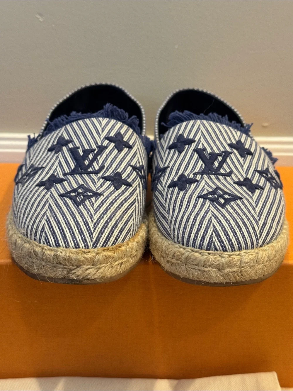 Louis Vuitton Blue & White Striped Monogram Espadrilles size 36.5